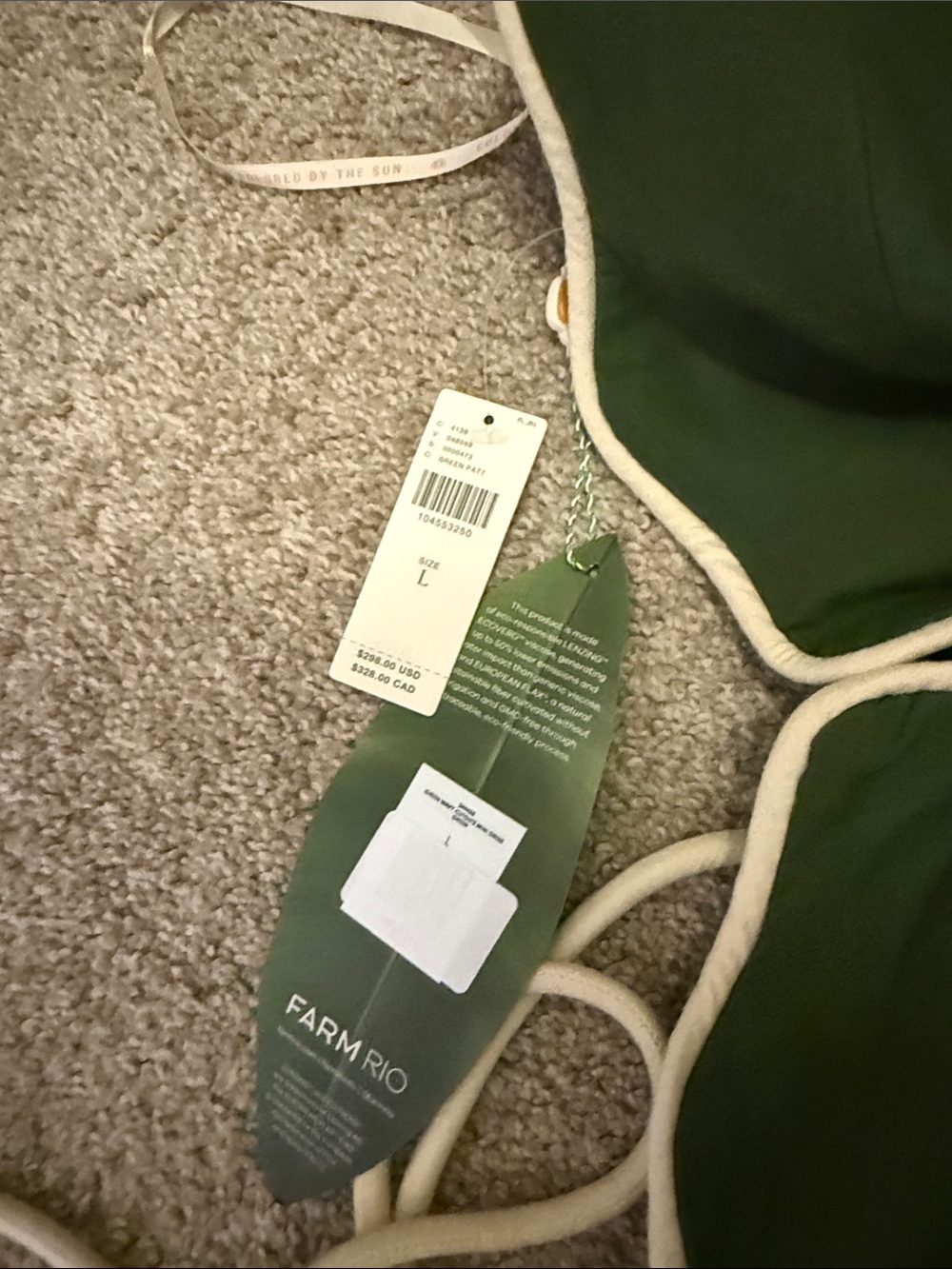 NWT, FARM Rio Anthropologie Green Wavy Linen Halter Mini Dress L originally $298 - Picture 5 of 9